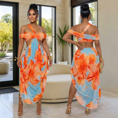 Fashionable women's early summer sexy exquisite beach print dress