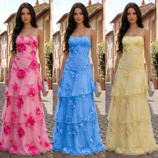 Fashionable women's sexy mesh suspender flower dress dress