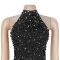 Fashionable women's sexy off shoulder rhinestone bubble bead split dress