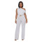 Fashionable women's clothing with elegant sloping shoulder belt and solid color jumpsuit