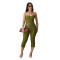 Fashionable women's sexy slim fit strapless solid color hip hugging jumpsuit