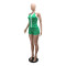 Women's printed neck hanging shirt collar deep V backless top shorts set