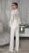 Personalized line lace patchwork long sleeved casual wide leg jumpsuit