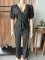 Fashionable V-neck hot stamping polka dot short sleeved casual wide leg jumpsuit