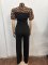 Elegant and personalized leopard print patchwork bubble short sleeved lace up jumpsuit