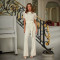 Personalized line lace patchwork short sleeved casual wide leg jumpsuit