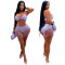 Fashionable women's sexy neck hanging and strapless outfit with tassel shorts set