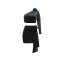 Women's slanted shoulder flower rhinestone high waisted top paired with short skirt set