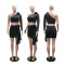 Women's slanted shoulder flower rhinestone high waisted top paired with short skirt set