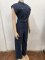 Spliced sleeveless zipper round neck slim fit denim jumpsuit