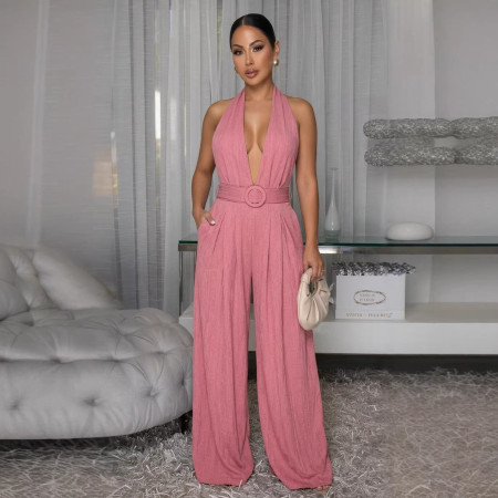 Personalized casual backless sleeveless wide leg jumpsuit