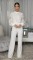 Personalized line lace patchwork long sleeved casual wide leg jumpsuit
