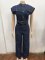 Spliced sleeveless zipper round neck slim fit denim jumpsuit