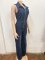 Spliced sleeveless zipper lapel slim fit denim jumpsuit