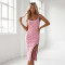 Women's new fashionable polka dot printed sleeveless slim irregular dress