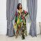 Women's Ear Ear Edge Round Neck Strap Printed Long Sleeve Dress