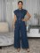 Spliced sleeveless zipper round neck slim fit denim jumpsuit