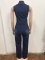 Spliced sleeveless zipper lapel slim fit denim jumpsuit