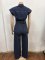 Spliced sleeveless zipper round neck slim fit denim jumpsuit