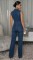 Spliced sleeveless zipper lapel slim fit denim jumpsuit