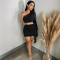 Women's slanted shoulder flower rhinestone high waisted top paired with short skirt set