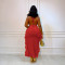 Women's sexy V-neck black fungus edge irregular backless hanging neck dress