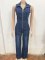 Spliced sleeveless zipper lapel slim fit denim jumpsuit