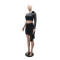 Women's slanted shoulder flower rhinestone high waisted top paired with short skirt set