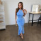 New fashion women's solid color sleeveless hanging neck, waist cinching, slimming irregular dress