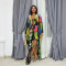 Women's Ear Ear Edge Round Neck Strap Printed Long Sleeve Dress