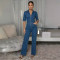 Spliced sleeveless zipper lapel slim fit denim jumpsuit