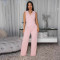 Personalized black suit sleeveless casual wide leg jumpsuit