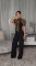 Elegant and personalized leopard print patchwork bubble short sleeved lace up jumpsuit