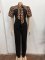 Elegant and personalized leopard print patchwork bubble short sleeved lace up jumpsuit