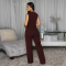 Personalized black suit sleeveless casual wide leg jumpsuit