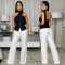 Women's clothing European and American summer commuting neck hanging slim fit top wide leg pants two-piece set new