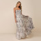 Women's strapless fishbone floral pleated long evening gown with fairy like chiffon long skirt
