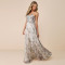 Women's strapless fishbone floral pleated long evening gown with fairy like chiffon long skirt