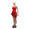 American-style solid color floral figure-hugging dress for women, summer new fashion party gown