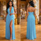 Women's deep V-neck pleated high slit long dress dinner party dress