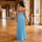 Women's deep V-neck pleated high slit long dress dinner party dress
