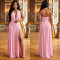 Women's deep V-neck pleated high slit long dress dinner party dress