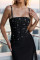 New women's rhinestone camisole evening gown, ribbon banquet host, hip hugging dress