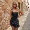 American-style solid color floral figure-hugging dress for women, summer new fashion party gown