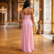 Women's deep V-neck pleated high slit long dress dinner party dress