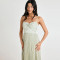 New women's fresh light green pleated jacquard camisole pleated long dress dress
