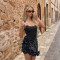 American-style solid color floral figure-hugging dress for women, summer new fashion party gown