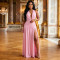 Women's deep V-neck pleated high slit long dress dinner party dress