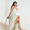 New women's fresh light green pleated jacquard camisole pleated long dress dress