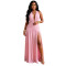 Women's deep V-neck pleated high slit long dress dinner party dress